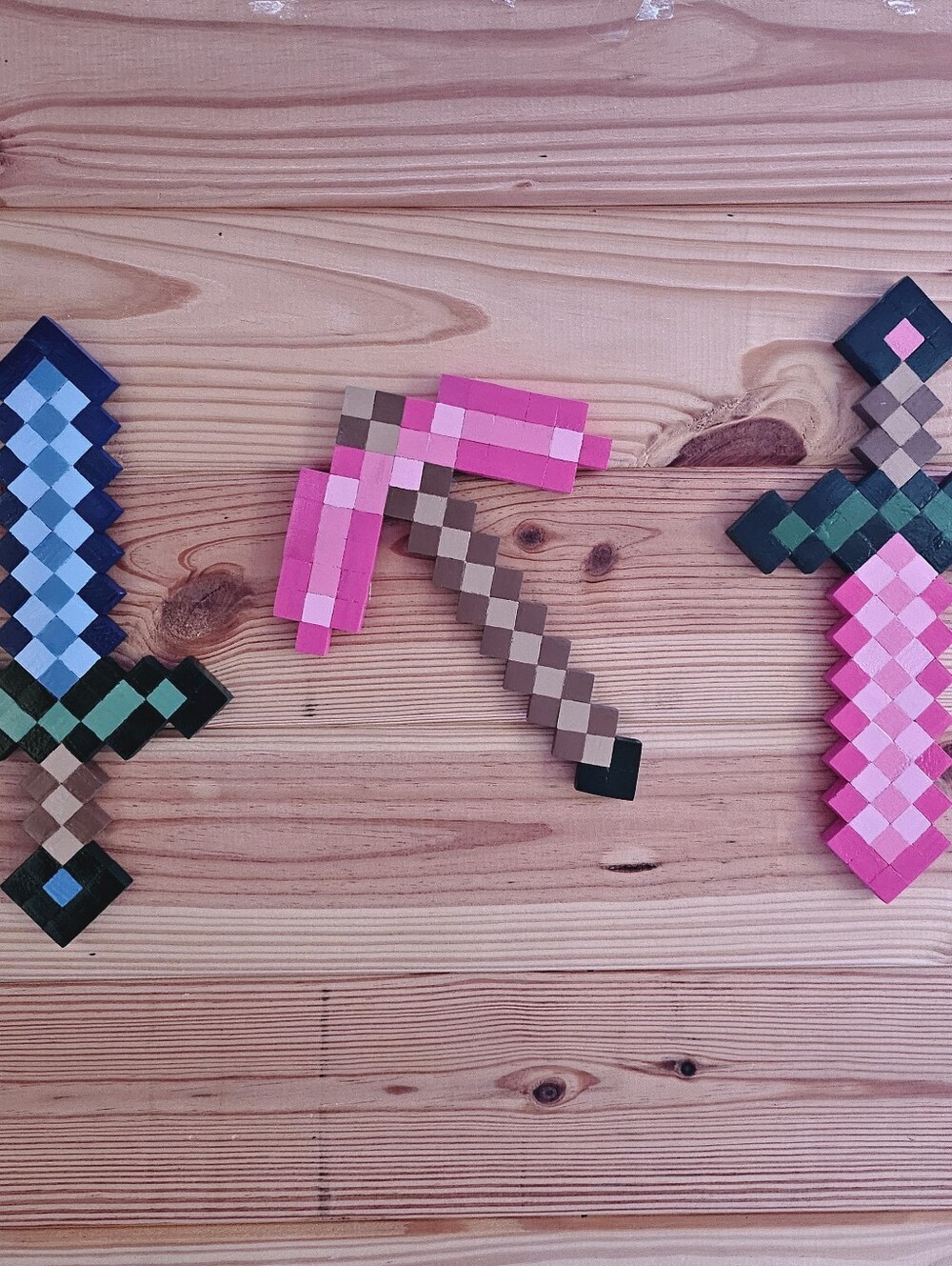 Pixel Style Pink Pickaxe - Bright Pink and Brown